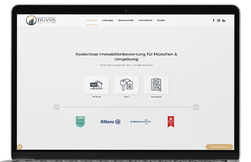 Website Immobilienmakler mit Bewertungstool