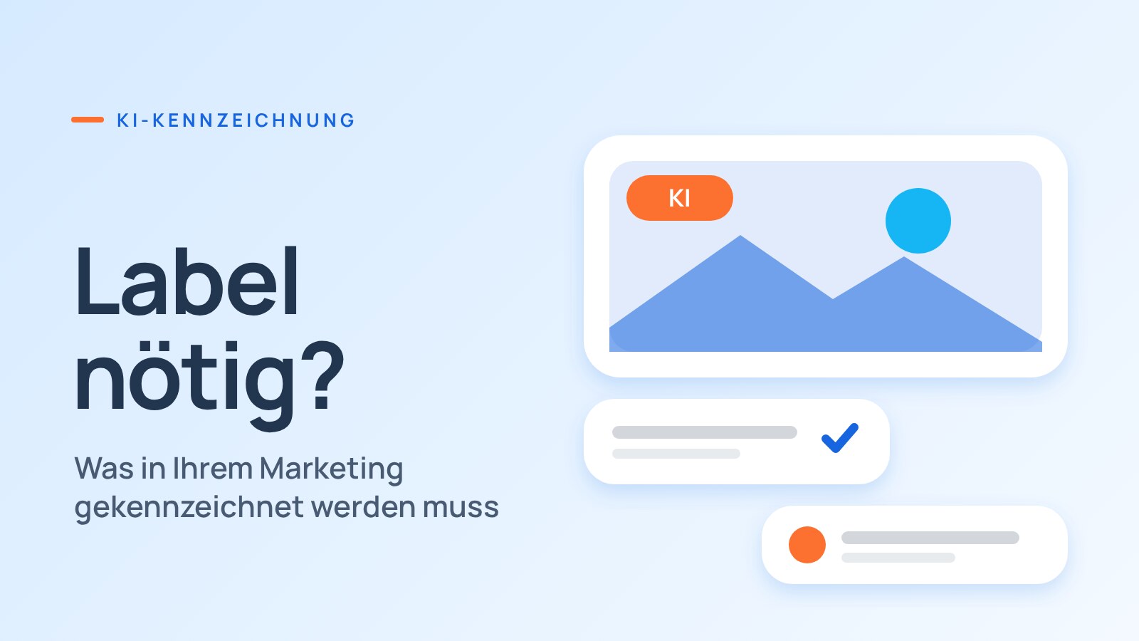 Schema: Bildkarte mit orangem KI-Hinweis, darunter zwei Karten für Text und Chat