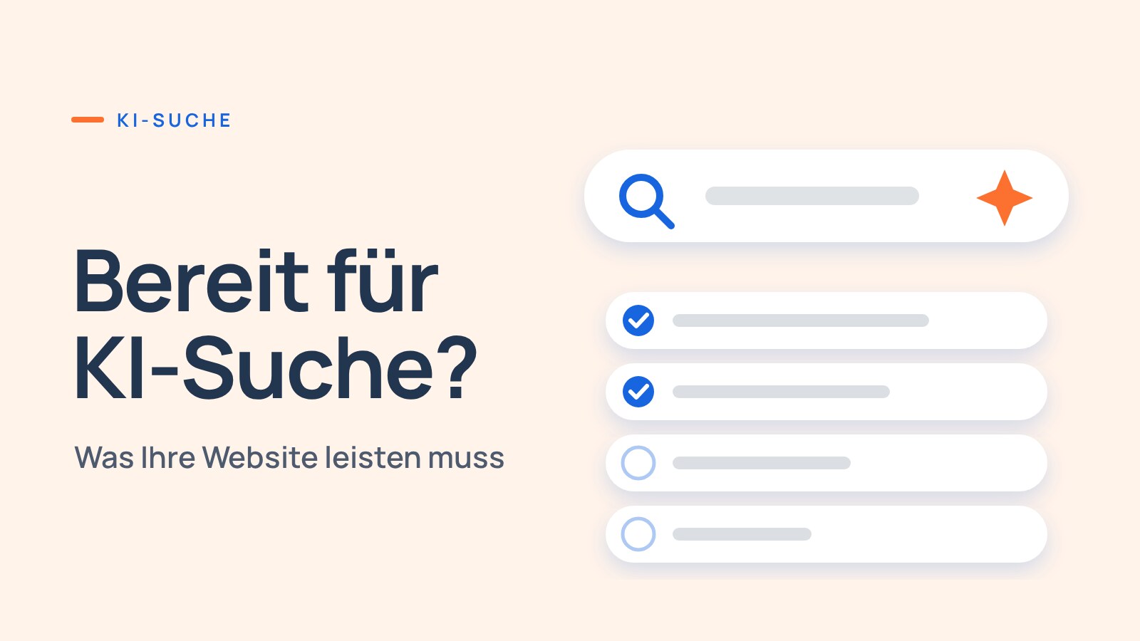 Cover-Grafik: Suchleiste mit Funkenstern und Checkliste