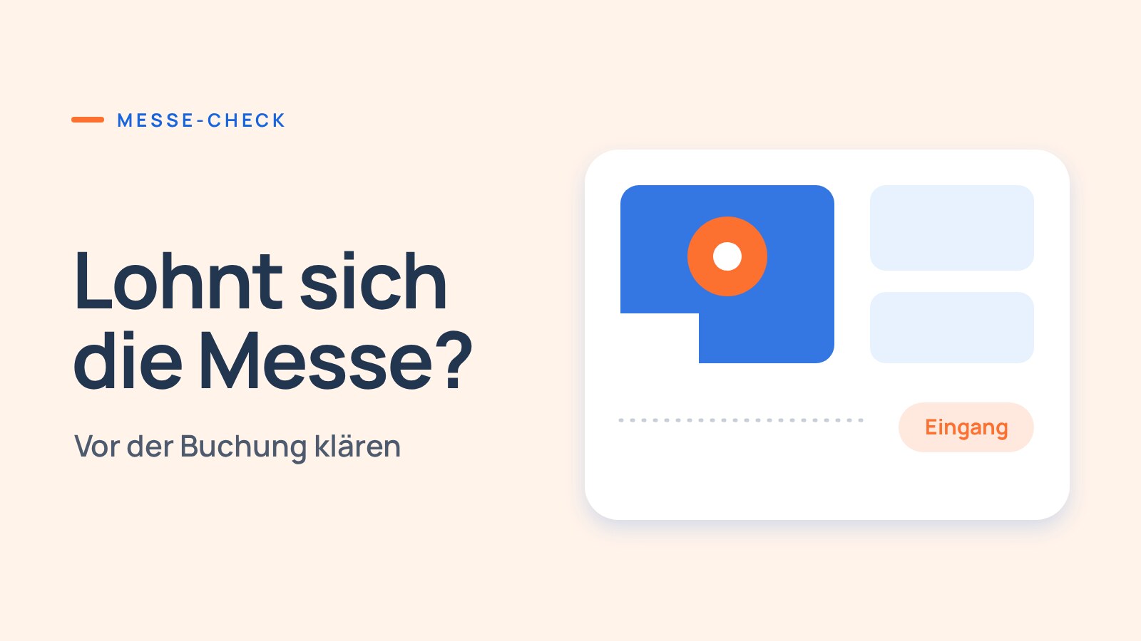 Cover-Grafik: Cover-Grafik zur Frage, ob sich die Messe lohnt: Grundriss eines Messestands mit orangem Pin