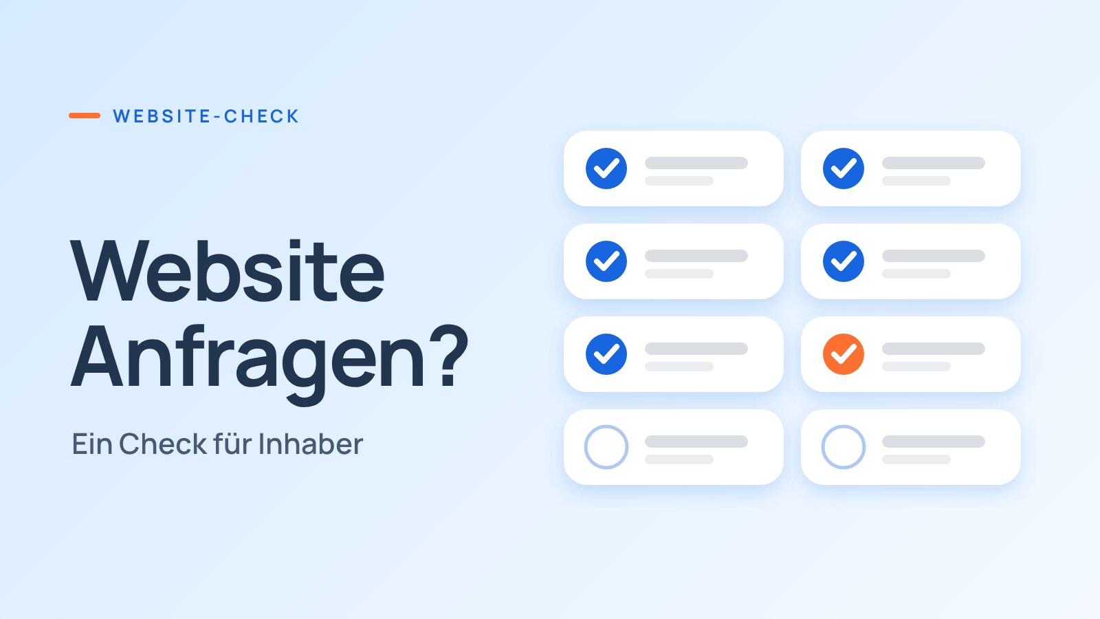 Cover-Grafik: acht Checklisten-Kacheln, fünf abgehakt